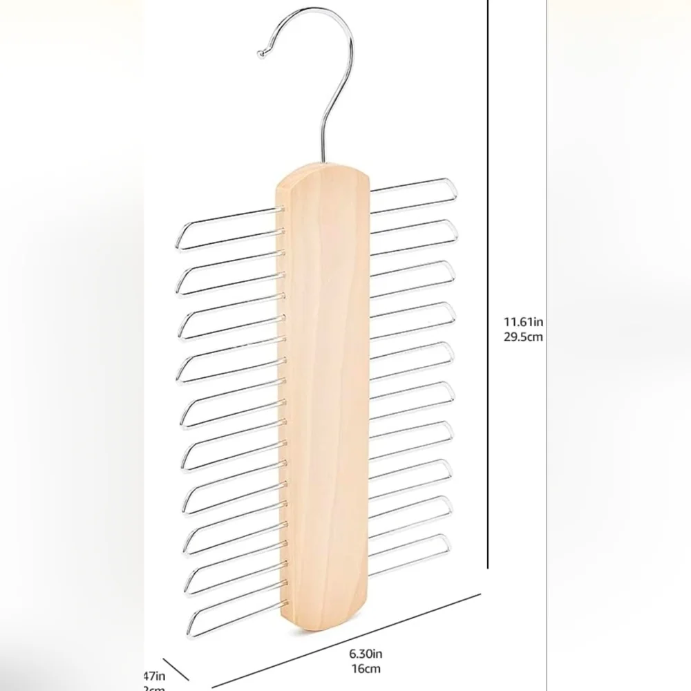 Wooden Tie Hanger & Belt Rack - Natural, 2-Pack Organizer New
